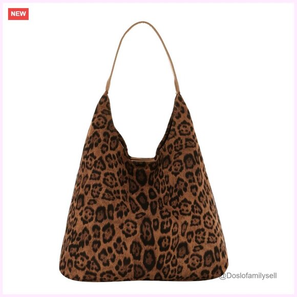 Handbags - Faux Suede Leopard Print Tote Bag Large Capacity Vintage Hobo Handbag